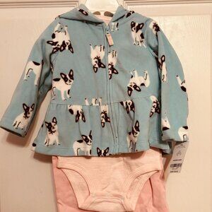 Carter’s Baby Girls 3-Piece Fleece Cardigan Set Turquoise Puppy Print 18M